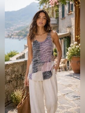 ARITZIA WILFRED FREE Ornella Patchwork Tunic Tank Reposa Knit Sz S Geometric